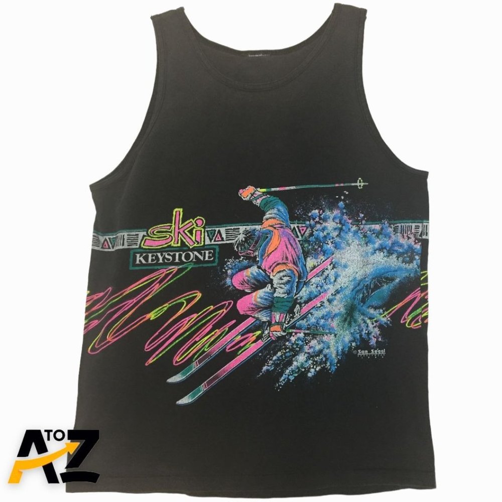 Vintage San Segal Sportswear Tank Top Size M Black Ski Keystone Sleeveless 90s